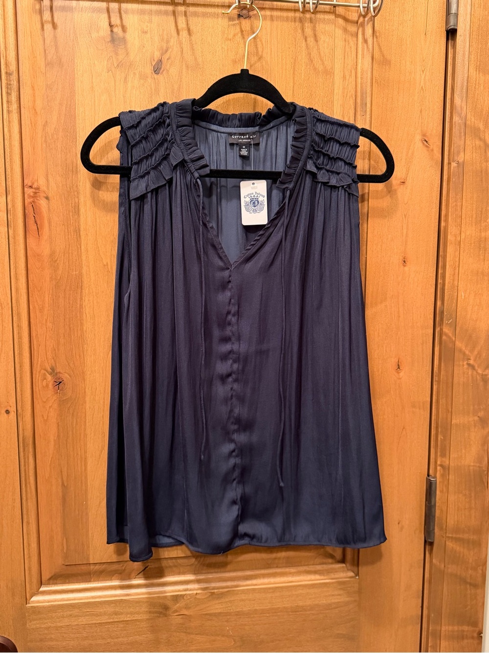 Current Air Navy Sleeveless Pleated-Yoke Camisole